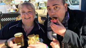 Steve tastes Michelle Berkin's wares