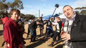 Nigel gets lesson from The Southern Wilds LARP on The Adelaide Show at the Game Obsession Expo Mannum