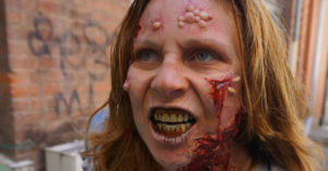 Tess O'Flaherty sporting some fake blood