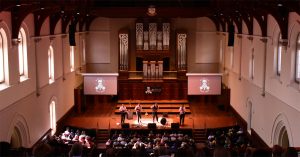 Ukulele Death Squad in Elder Hall - The Adelaide Show Podcast review. Image by Thomas from Against The Grain Publicity