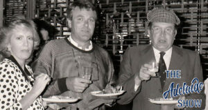 Original members of the Sherlock Holmes Society Of Australia, from left, Anne Dunn, Peter Dunn, and founder, Alan Olding, at the launch of the movie, Young Sherlock Holmes, for The Adelaide Show 394