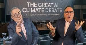 AI Steve Davis and human Steve Davis illustrating The Great AI Debate for The Adelaide Show Podcast