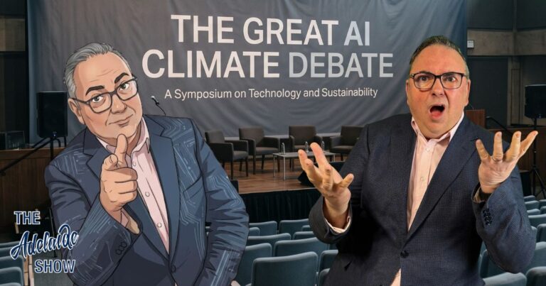 AI Steve Davis and human Steve Davis illustrating The Great AI Debate for The Adelaide Show Podcast